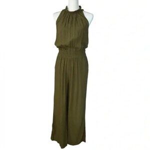 CHELSEA 28 - Sleveless Olive Green Wide Leg Crop Jumpsuit